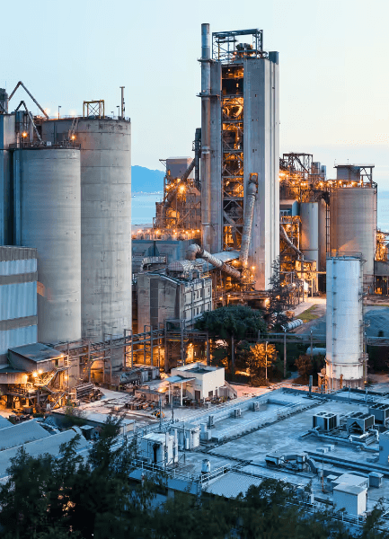Industrial manufacturing facility with large machinery and factory equipment